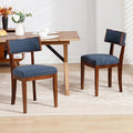 DM Furniture Upholstered Dining Chairs Set of 2 Farmhouse Kitchen Chairs with Solid Wood Legs Comfy Linen Accent Chair Modern Armless Side Chair for Dining/Living Room/Restaurant, Space Saving, Blue