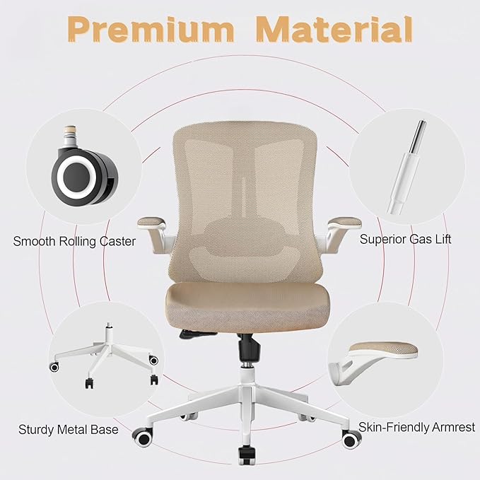 Ergonomic Office Chair - 400LB Comfy Desk Chairs with Lumbar Back Support, Mesh Computer Chairs with Wheels and Arms for Home Office, Study (Khaki-Without Headrest)