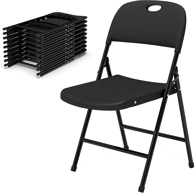 Folding Chairs, Plastic Foldable Chair, Outdoor Plastic Sturdy Metal Folding Chairs, Heavy Duty Foldable Commercial Seating for Picnic, Party, Patio 70 Pack Black