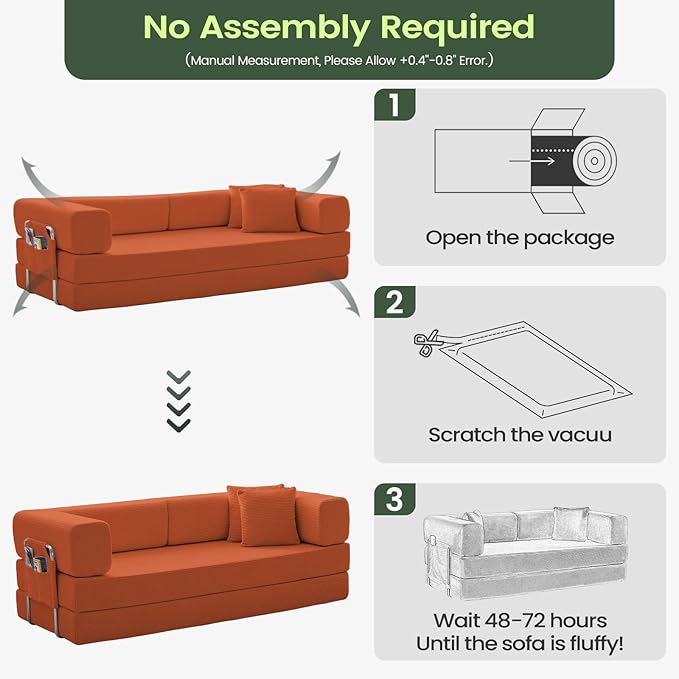 Multi-functional sofa bed, crafted with compression technology and featuring corduroy fabric, ideal for households with children and for apartment living rooms couch sleeper sofa futon folding floor | Multi-functional