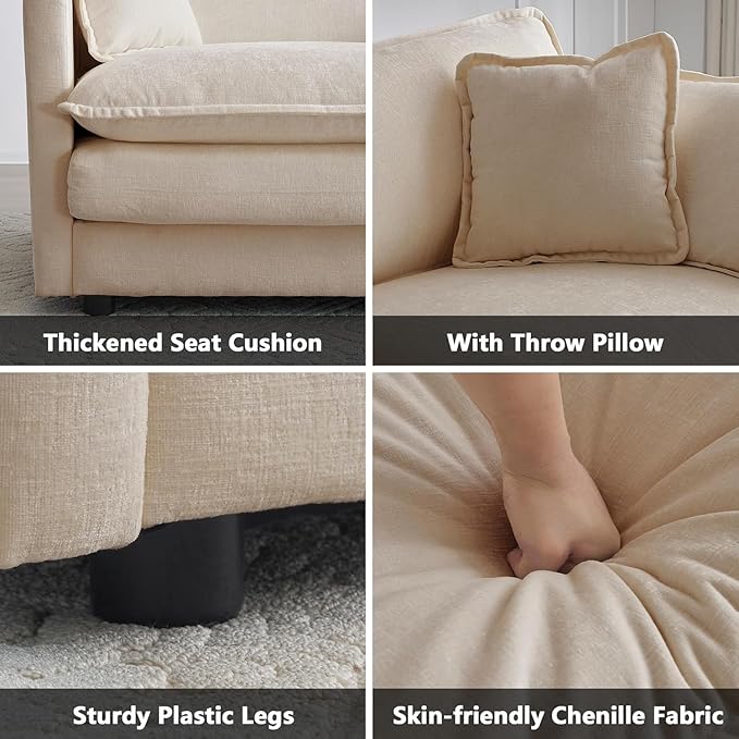 Aoowow Modular Sectional Sofa Modern Convertible L Shaped Couch,112.2 Inch Deep 3-Seater Sofas Set Comfy Chenille Cloud Sofas and Couches with Movable Ottoman for Living Room Apartment（Light Coffee）