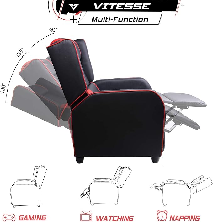 VITESSE Gaming Recliner Chair Racing Style Single PU Leather Sofa Modern Living Room Recliners Ergonomic Comfortable Home Theater Seating, Red