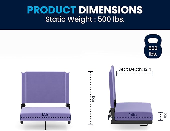 Flash Furniture Grandstand Portable Stadium Seat for Bleachers or Benches, Folding Padded Stadium Chair with Carrying Handle, 500 lb. Weight Capacity, Purple