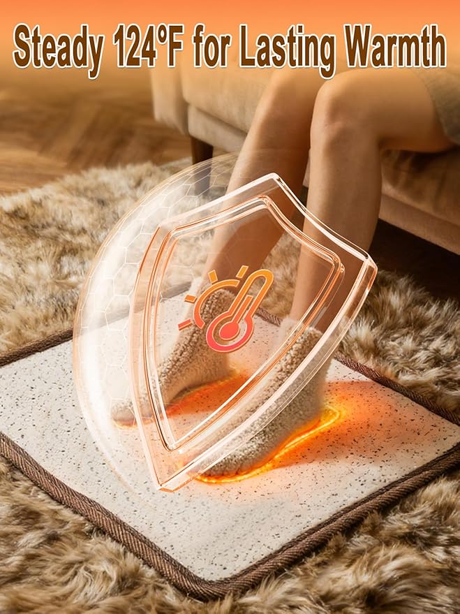 Heated Floor Mat - White Foot Warmer Under Desk, 19.7x21.7in Heated Feet Rest for Home Office Desk, Winter 110V Electric Heating Pad with 3 Timers & 10 Adjustable Temperature