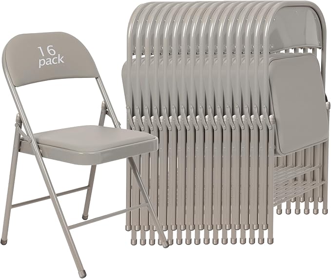 16 Pack Gray Padded Folding Chairs Set - Comfortable Stackable Portable Chairs for Indoor Outdoor, Events, Parties, Office, Wedding (PU Leather, Slate Gray,School Chair)