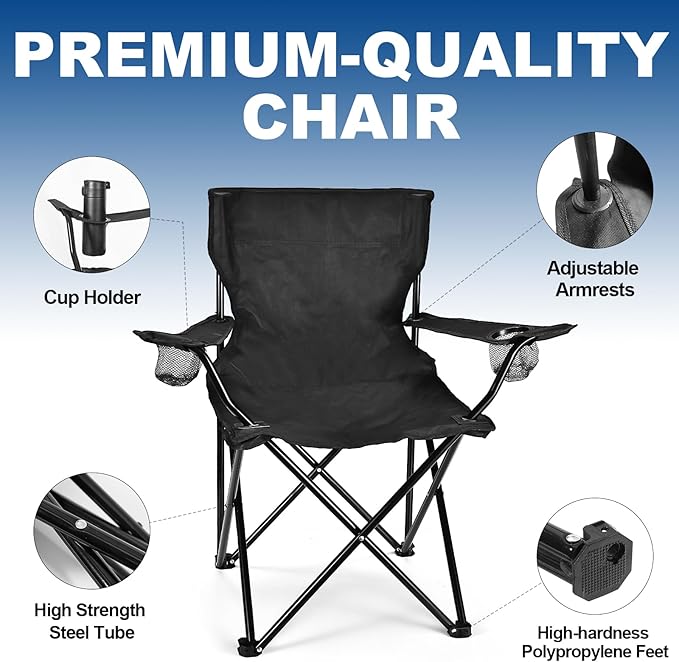 2 Pack Lightweight Camping Chairs, 300LBS Heavy-Duty Portable Folding Chairs with Carry Bag, Compact Design for Camping, Beach, Picnics, and Outdoor Event