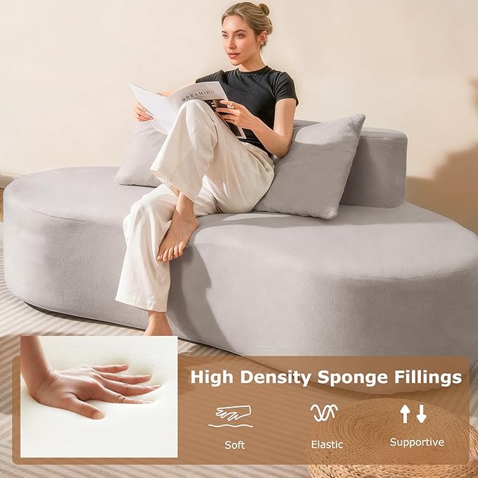Giantex 78.5" Sofa Couch, Upholstered Loveseat with 2 Cozy Pillows, Low Backrest & Padded Seat, Anti-Slip Bottom, No Assembly, Modern Floor Couch for Living Room, Bedroom (Gray)