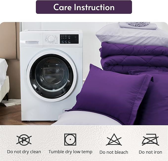 MUXHOMO 7 Pieces Full Comforter Set, Reversible Bed in a Bag Full Size, All Season Bedding Set with Comforter, Flat Sheet, Fitted Sheet, Pillowcases & Shams, Purple & Lavender