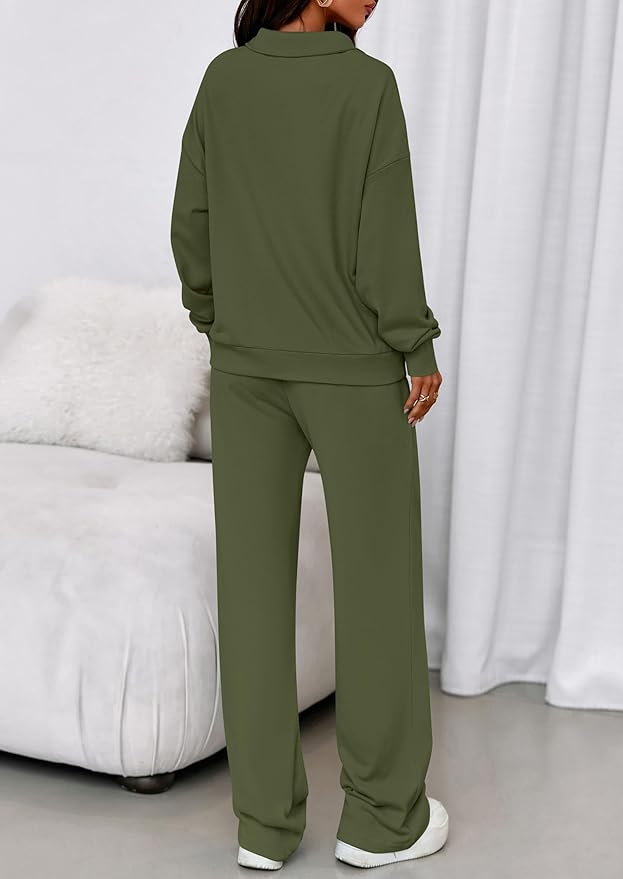 PRETTYGARDEN Womens Casual Two Piece Sets Fall 2026 Outfits Quarter Zip Sweatshirts Straight Leg Pants Sweatsuits Tracksuit