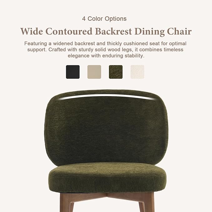 YOUNUOKE Upholstered Dining Chairs Set of 4, Modern Chenille Fabric Dining Room Chair with Wood Legs, Widen Backrest Comfy Armless Side Kitchen Chairs, Green
