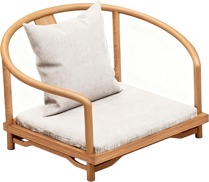 Wooden Japanese Floor Chair with Cushion, Multifunctional Floor Armchair with Backrest, Accent Meditation Legless Back Rest Chairs for Living Room, Bedroom, Balcony