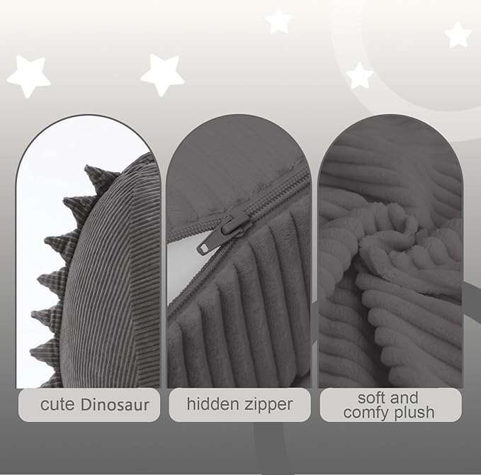 COMAX Bean Bag Chairs for Kids, Dinosaur Kid Beanbag Chair with Filler, Toddler Lounge Bean Chair Corduroy, Lazy Floor Lounger for Girls and Boys Stuffed, Grey