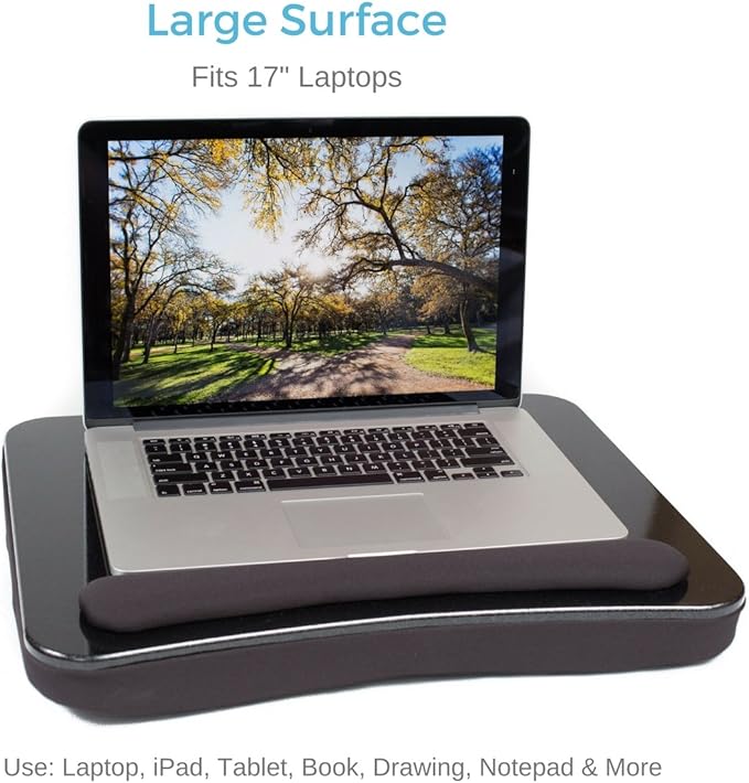 SOFIA + SAM Lap Desk w/Memory Foam Cushion - Large Surface for Crafts, Reading - for Laptops up to 17 inches - Cushioned Tray for Computer, Keyboard, Mouse, Bed, Couch, Chair, Padded Pillow - Black