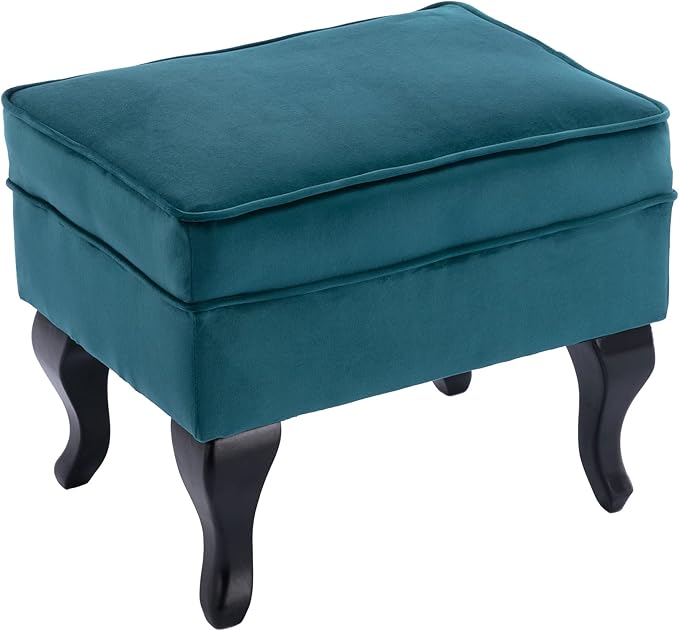 DM Furniture Accent Chairs with Ottoman Set of 2 Velvet Wingback Club Chair Upholstered Reading Chair Lounge Chairs with Wood Legs/Button Tufted Back for Bedroom Living Room, Teal Blue