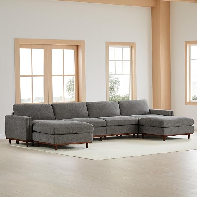 CHITA Super Large Luxury U Shape Convertible Sectional Modular Sofa, Down Filled Modern Sofa, Deep Seat Cloud Couch, 153 inch Width, 6 Seat Couch with Solid Wood Leg,2 Ottomans,Grey