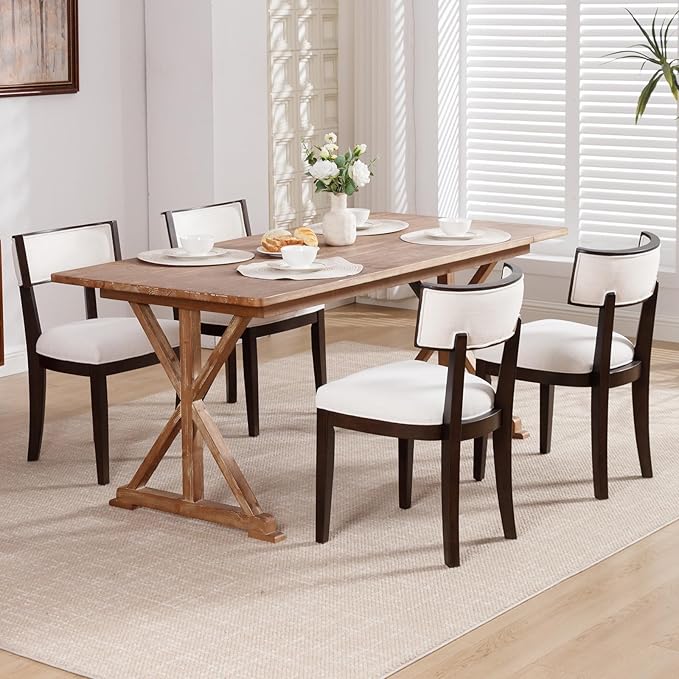 DM Furniture Farmhouse Dining Chairs Set of 2 Upholstered Linen Fabric Dining Room Chairs Mid Century Modern Kitchen Chairs Solid Wood Dinner Chair with Curved Wing Back for Dining/Living Room