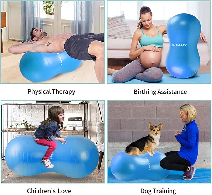 INPANY Peanut Ball - Anti Burst Exercise Ball for Labor Birthing, Physical Therapy for Kids, Core Strength, Flexible Seating, Home & Gym Fintness, Sensory Chair Wiggle Seat for Boys and Girls