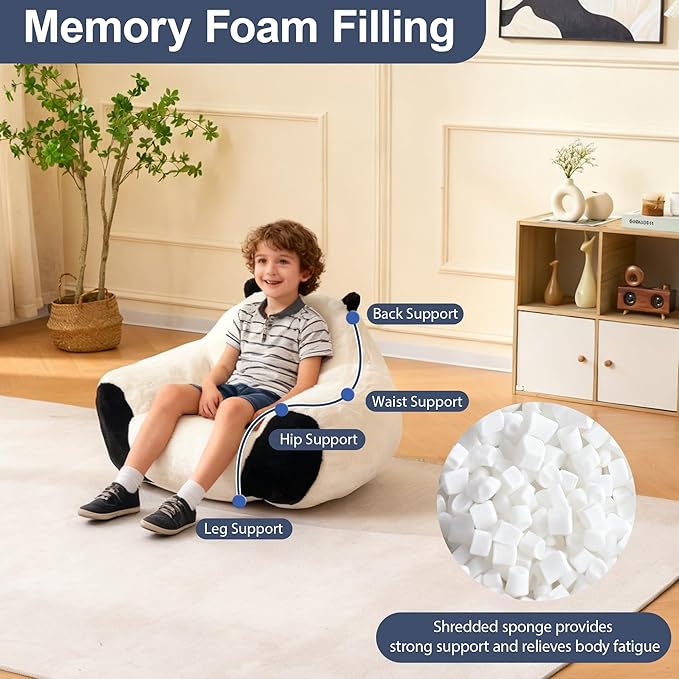 Bean Bag Chair for Kids,Comfy Reading Nook Chairs for Bedroom,Animal Floor Chairs, Faux Fur Panda Bear Shaped Beanbag Chairs for Children,Teen Fun Plus Bean Bag Couch for Bedroom,Living Room