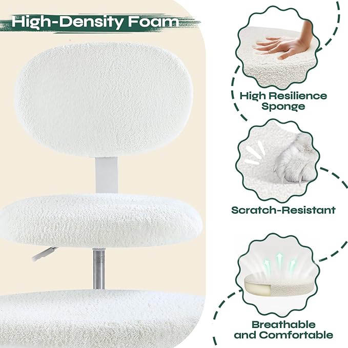 Pinmoco Ergonomic Cross Legged Office Chair with Wheels, ADHD Chair for Adults, Meditation Chair, Yoga Office Chair, Comfortable Back Support, Height Adjustable,Small Spaces, Fleece Fabric, Beige