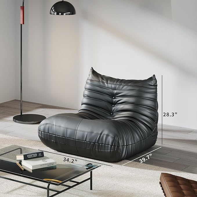 Comfy Lazy Floor Sofa Couch,Soft Armless Chair,Faux Leather Lounge Chair,Corner Relax Sofa Couch for Living Room Bedroom,Salon Office,Adults(Black+1 Seat)
