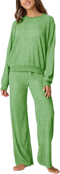 Aamikast Women's 2-Piece Lounge Set Soft Brushed Jersey Sleepwear Pajamas Set Long Sleeve Top & Wide Leg Pants