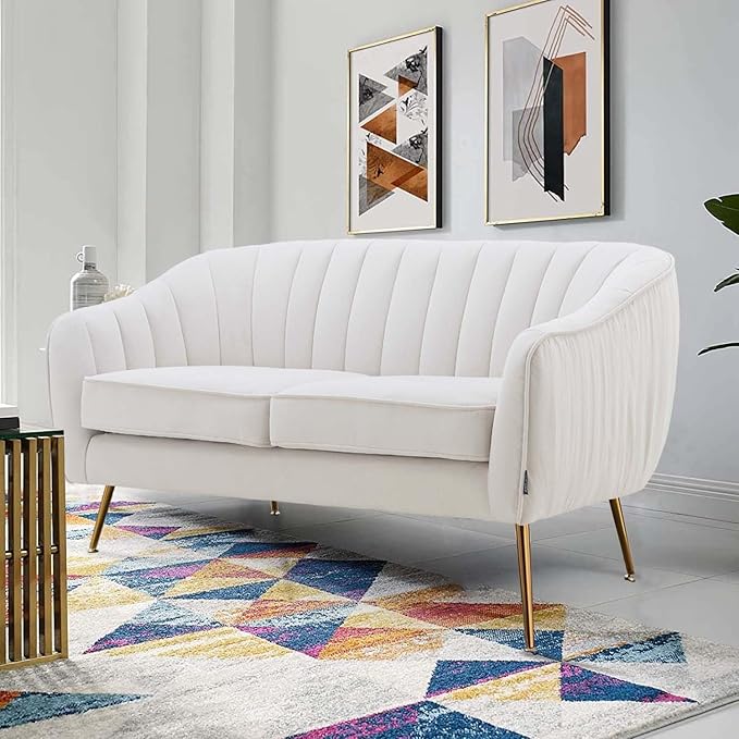 Altrobene Velvet Couch Sofa Chairs for Two People, Modern Loveseat for Living Rooms, Bedrooms, Small Spaces, Golden Finished, Beige