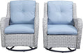 Rilyson Wicker Rocking Chair Swivel Chairs - 2 Piece Rocker Patio Chairs Set Rattan Rocking Chair for Outdoor Porch Deck Garden Backyard(Light Grey/Sky Blue)