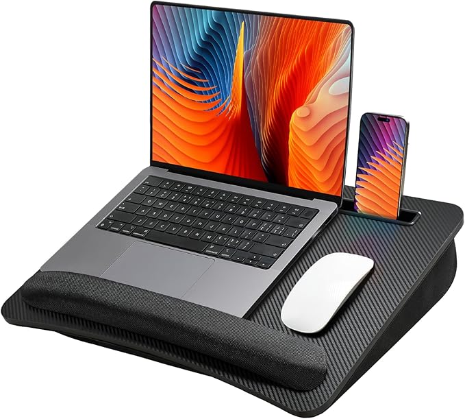 HUANUO Lap Laptop Desk - Portable Lap Desk with Pillow Cushion, Fits up to 15.6 inch Laptop, with Anti-Slip Strip & Storage Function for Home Office Students Use as Computer Laptop Stand - Black