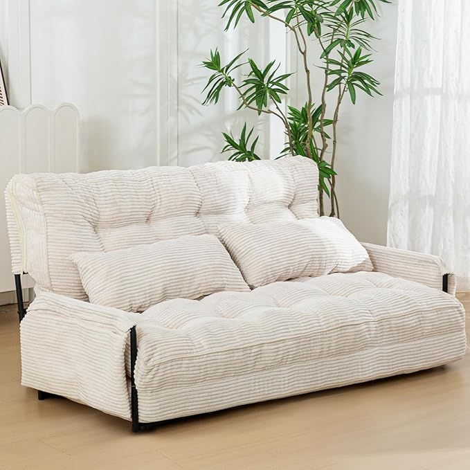 MAXYOYO Adjustable Floor Sofa Couch, Multi-Functional Bean Bag Bed, Foldable Lazy Sofa Sleeper Bed, Versatile Floor Seating for Living Room, Beige, Double