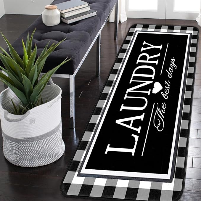 Laundry Room Rug Runner 20"X47" Kitchen Mat Washable Entryway Rugs Soft Non Slip Laundry Carpets Comfort Standing Desk Mats for Kitchen Floor Laundry Room Bathroom Hallway Entryway Area Rugs