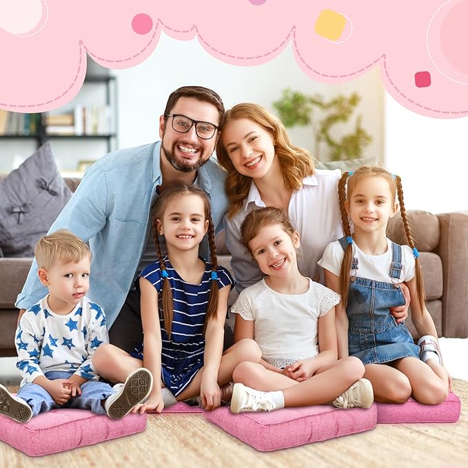 Fumete 8 Pcs Square Floor Pillows for Kids and Adult 16''x16'' Flexible Seating Floor Cushion for Classroom Multicolor Meditation Cushions for Home Daycare Preschool Yoga Meditation (Pink)