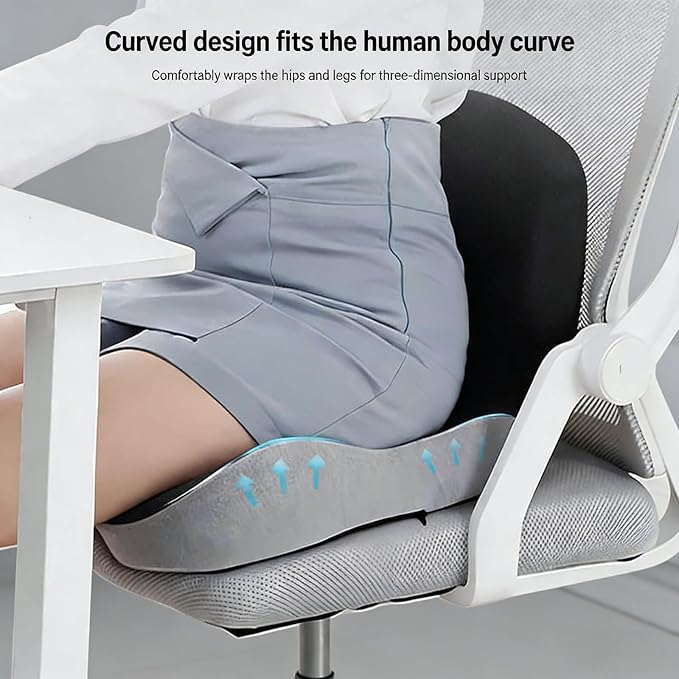 Orthopedic Cushion for Office Chair and Car, Memory Foam Seat Cushion with Lumbar Support Pillow, Instant Relieve Pressure on Back, Hips, Tailbone, Improves Sitting Posture (1, Light Gray)