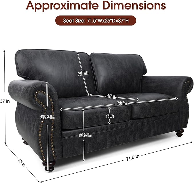 Couchus Mid-Century Vintage Sofa Couches with Rivet Design,loveseat Sofa,Removable Sofa Cover Upholstered Cushions and Solid Wood Frame (Grey, Loveseat)