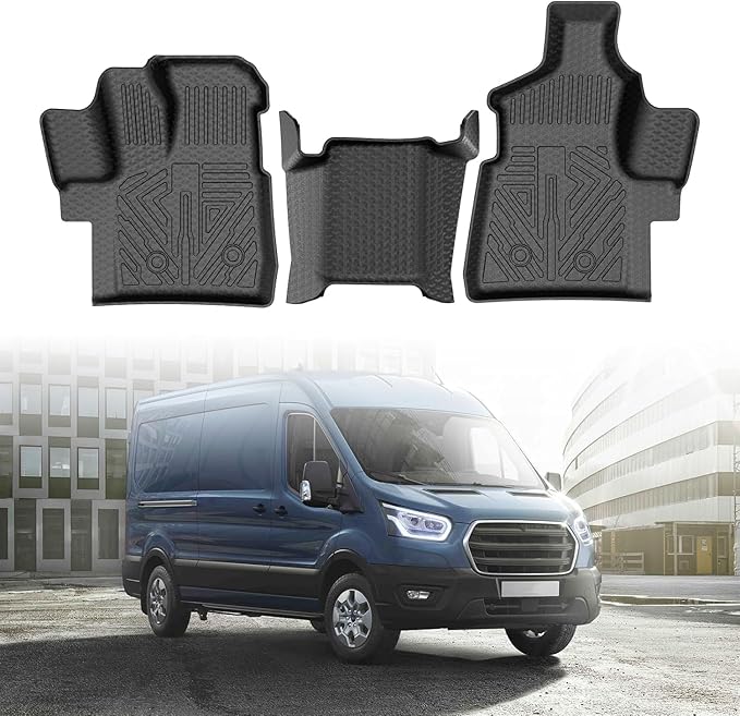 Mixsuper Transit Floor mats-Floor mat for Ford Transit 2022-2026(All Models w/Vinyl Floors),All Weather TPE Floor Liners Protection for Transit Accessories,1st Row Full Set Car Mats, Black