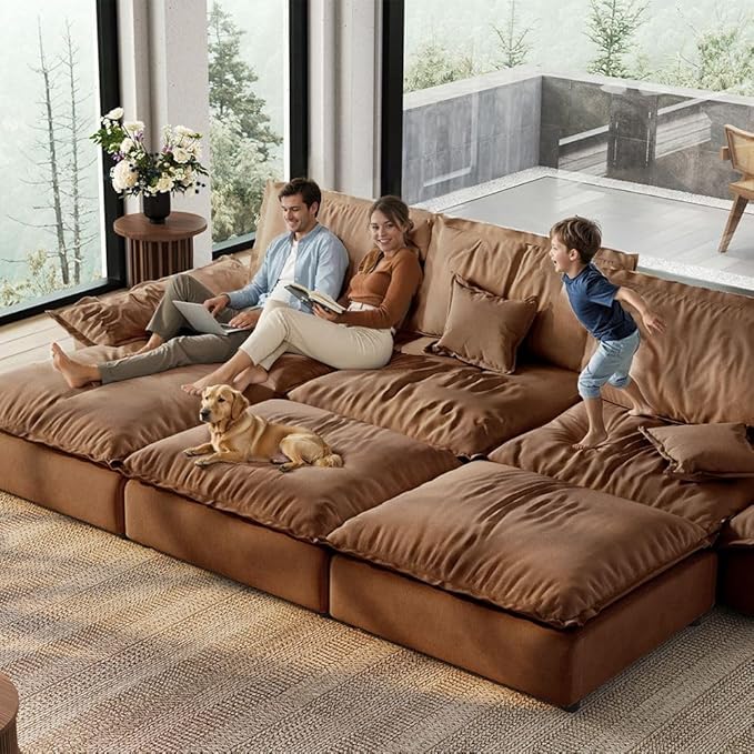 POVISON Oversized Modular Sectional Sailboat Sofa for Living Room with Adjustable Backrest Sectional Couches Large Deep Sofa Set 3 Seats Big Comfy Cloud Couch for House Office