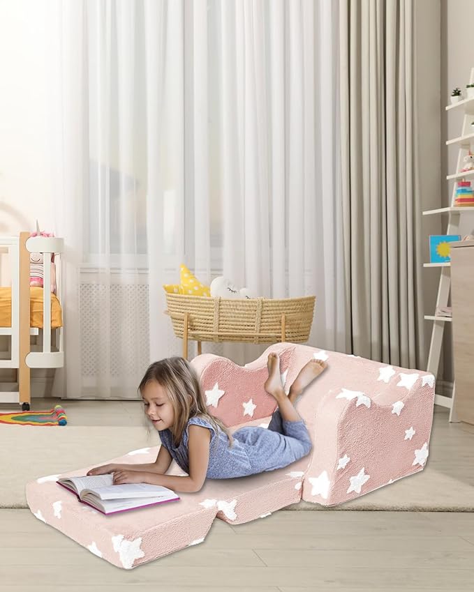 Toddler Couch, Kids Couch for Toddler Fold Out, 2-in-1 Convertible Kid Sofa to Lounger Bed for Girls and Boys, Ideal for Reading Sleeping Gaming Decor (Pink)