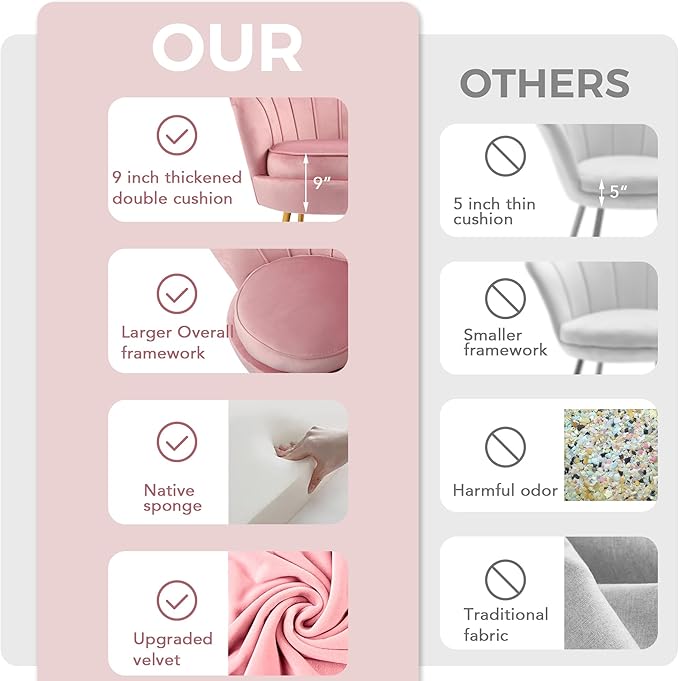 DAGONHIL Mid Century Modern Upholstered Accent Chair,Petal Vanity Chair,Retro Leisure Velvet Single Sofa with Golden Metal Legs for Living Room/Bedroom(Light Pink)