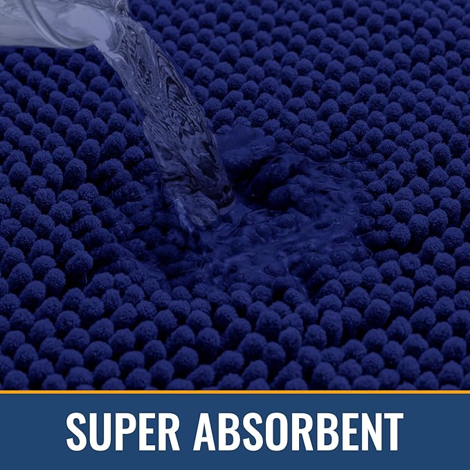 Arotive Bathroom Rugs 34x21, Extra Soft Absorbent Shaggy Chenille Bath Rugs, Machine Washable Rubber Backing Non-Slip Bath Mats for Bathroom Floor Tub and Shower, Home Decor Accessories, Navy