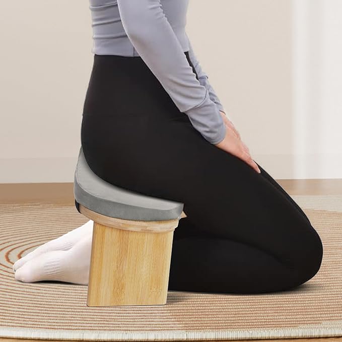 LYNICESHOP Meditation Bench,Foldable and Ergonomic Meditation Stool for Yoga and Prayer, Portable Kneeling Bench with Cushion,Comfortable Seiza and Cross-Legged Sitting (Coffee/Gray/Green) (Gray)