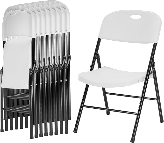 Amazing for less 8-Pack Heavy Duty Plastic Folding Chair, 450 lbs Capacity Foldable Chairs for Indoor Outdoor, Stackable Portable Seating for Party, Wedding, Patio, Backyard, Office (White)