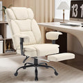 Reclining Office Chair with Footrest, 400Lb Big and Tall Office Chairs High Back Executive Computer Gaming Chairs with Wide Seat Pu Leather Recliner Home Desk Chairs for Adult,Beige