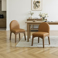HNY Mid Century Modern Dining Chairs Set of 2, Faux Leather Upholstered Dining Room Chairs Armless Kitchen Chairs with Solid Rubberwood Legs, Accent Side Chairs for Living Room, Brown