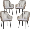 Patiorama Outdoor Dining Chairs, Patio Dining Chair Set of 4, All-Weather Woven Rope Rattan Chairs, Outdoor Dining Wicker Chairs with Armrests for Indoor Balcony Pool Backyard(Tan)
