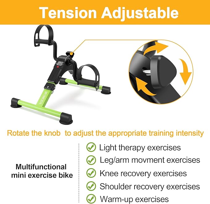 Pedal Exerciser Desk Exercise Bike Leg and Arm Bike with LCD Monitor Foldable (black/green)