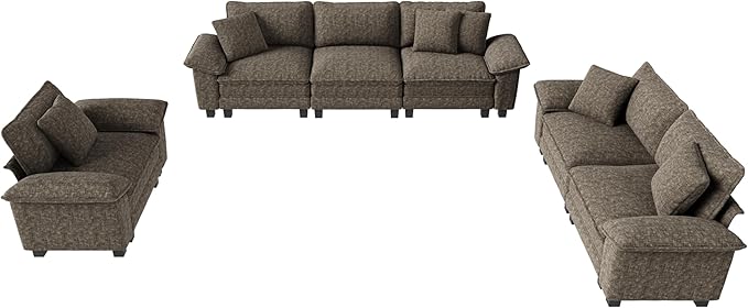 MIXPATIO U-Shaped Cloud Modular Sofa Set, Deep Seat 3-Piece 6-Seater Sectional Couch & Removable Arms, Plush Chenille for Living Room - Smoky Gray