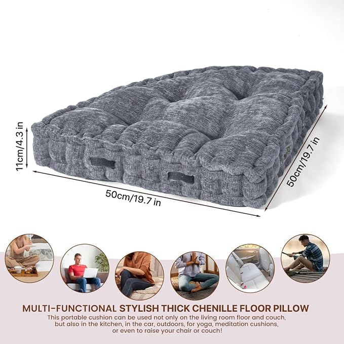 Fan-Shaped Floor Cushion Corner Nook Floor Pillow, Meditation Cushion for Sitting or Yoga, Kids Play Cushions Thick for Indoor or Outdoor Seating 28"*28" Gray