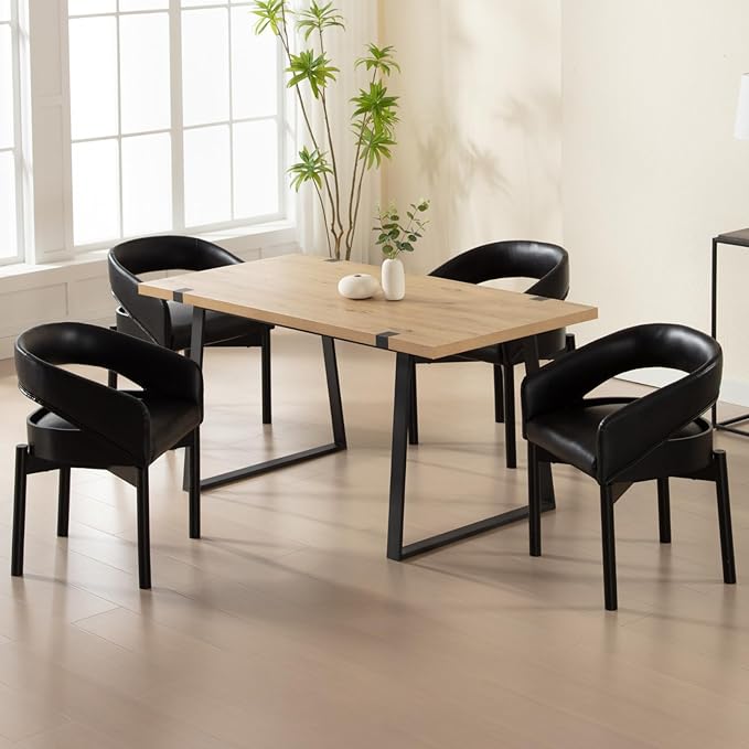 DUOMAY Modern PU Leather Dining Chairs Set of 2, Open Back Kitchen Chairs with Solid Wood Legs Upholstered Curved Back Side Chairs for Kitchen Restaurant, Black