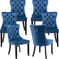 YeahFurn Blue Mid Century Modern Dining Chairs Set of 6, Velvet Upholstered Kitchen & Dining Room Chairs with Nailhead Trim & Solid Wood Legs, Elegant Sillas De Comedor (Blue, 6 Pcs)