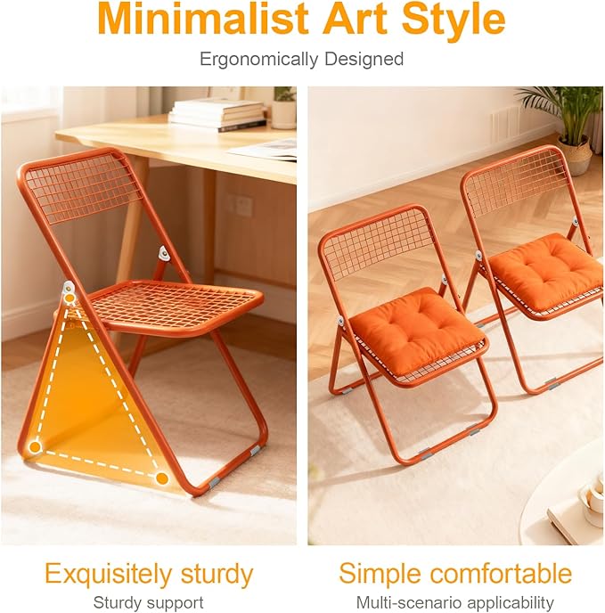 8 Pack Folding Chair,Orange Color,Single Piece,Foldable Space - Saving Design for Indoor/Outdoor Use
