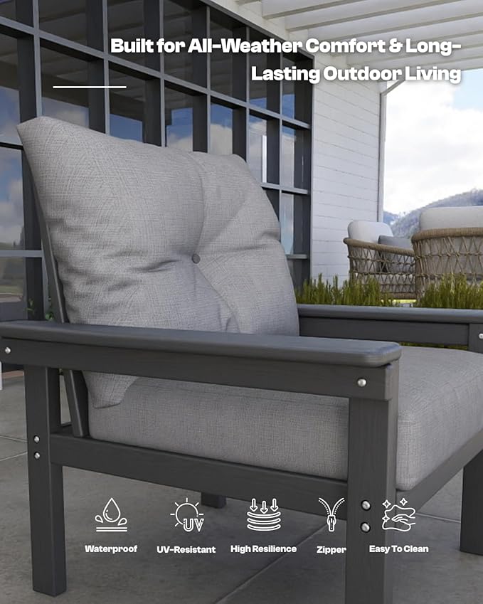 HDPE Patio Coffee Table, All-Weather Outdoor Coffee Table Patio Conversation Sets for Lawn, Garden, Porch, Balcony, Deck, Grey